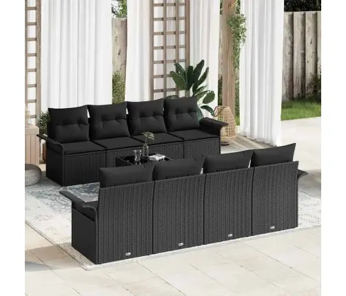 Sodo Sofų Rinkinys 9 Pcs Juoda Poli Ratanas Sodo Sofų Rinkinys 9 Pcs Juoda Poli Ratanas