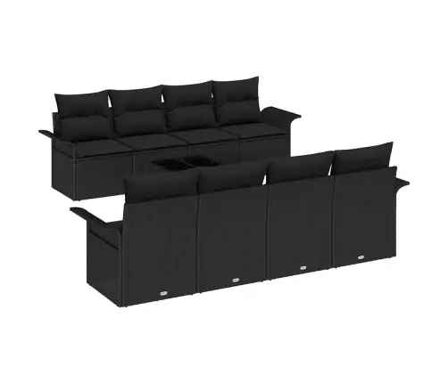 Sodo Sofų Rinkinys 9 Pcs Juoda Poli Ratanas Sodo Sofų Rinkinys 9 Pcs Juoda Poli Ratanas