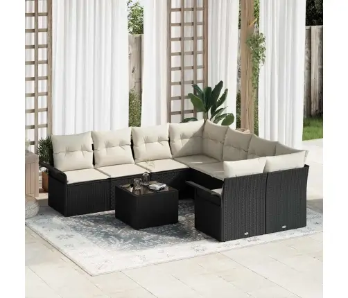 9 Daļu Dārza Dīvānu Komplekts Ar Spilveniem Melnā Polietilēna Rotangpalma Vidaxl