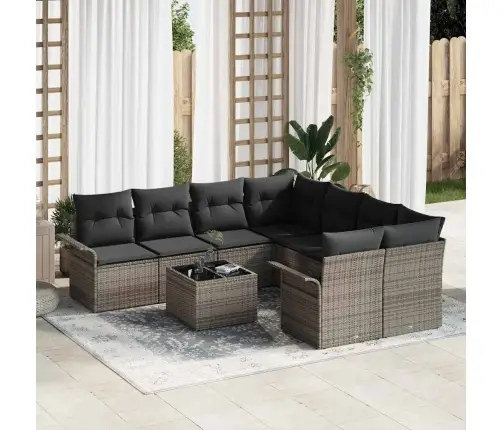 9 Gabalu Dārza Dīvānu Komplekts Ar Spilveniem, Pelēks, Polietilēna Rotangpalma Vidaxl