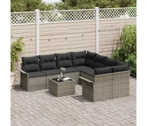 9 Gabalu Dārza Dīvānu Komplekts Ar Spilveniem, Pelēks, Polietilēna Rotangpalma Vidaxl