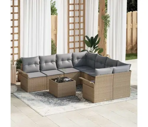 9 Gabalu Dārza Sofa Komplekts Ar Spilveniem Bēšā Poli Rotangpalmas Vidaxl