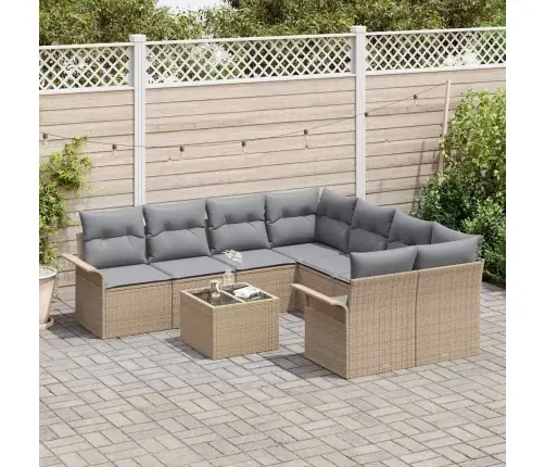 9 Gabalu Dārza Sofa Komplekts Ar Spilveniem Bēšā Poli Rotangpalmas Vidaxl
