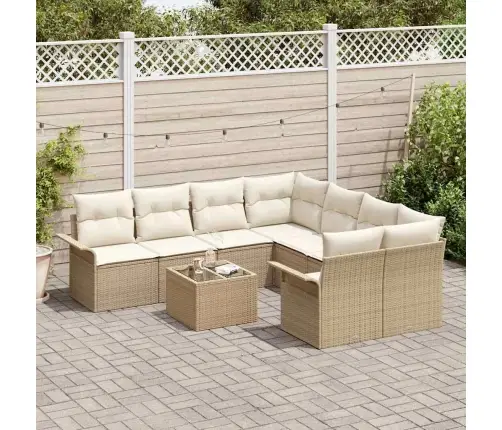 Sodo Sofų Rinkinys 9 Pcs Smėlio Poli Ratanas