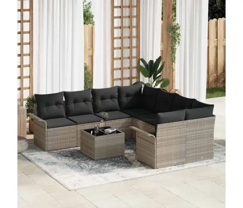 9 Daļu Dārza Dīvānu Komplekts Ar Spilveniem Gaiši Pelēks Poli Rattan Vidaxl