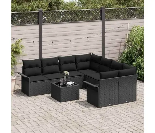 9 Daļu Dārza Dīvānu Komplekts Ar Spilveniem Melnā Poli Rotangpalma Vidaxl