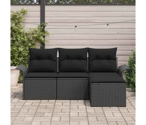 4 Daļu Dārza Dīvānu Komplekts Ar Spilveniem Melns Polietilēna Rotangpalma Vidaxl