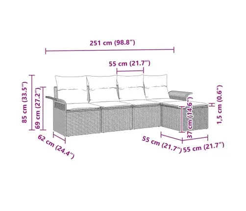 Õuesohva Padjaga 5 Pcs Must Polürotang