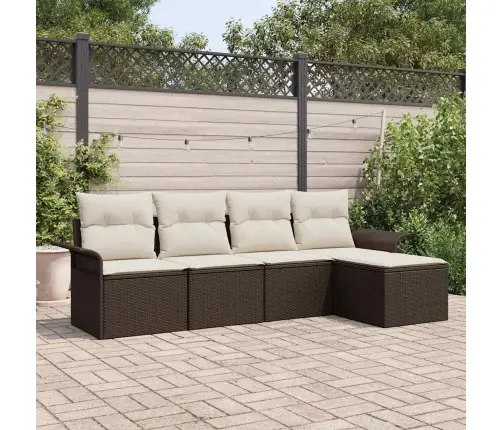 Lauko Sofa Su Pagalve 5 Pcs Ruda Poliratanas