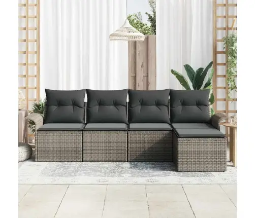 5 Daļu Dārza Dīvānu Komplekts Ar Spilveniem Pelēkā Polietilēna Rotangpalma Vidaxl