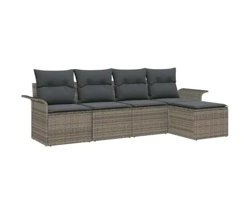 5 Daļu Dārza Dīvānu Komplekts Ar Spilveniem Pelēkā Polietilēna Rotangpalma Vidaxl