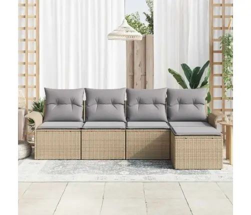 Lauko Sofa Su Pagalve 5 Pcs Smėlio Poliratanas
