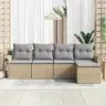 Lauko Sofa Su Pagalve 5 Pcs Smėlio Poliratanas