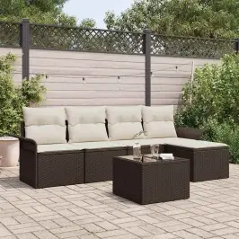 Sodo Sofų Rinkinys Su Pagalve 6 Pcs Ruda Poli Ratanas