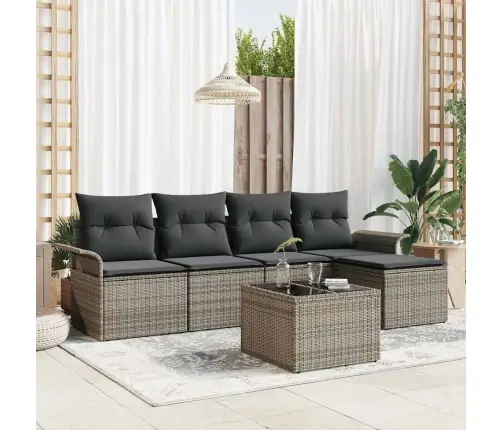 Lauko Sofa Su Pagalve 6 Pcs Pilka Poliratanas