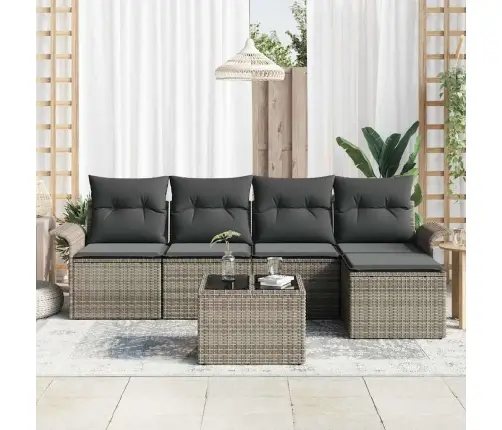 Lauko Sofa Su Pagalve 6 Pcs Pilka Poliratanas
