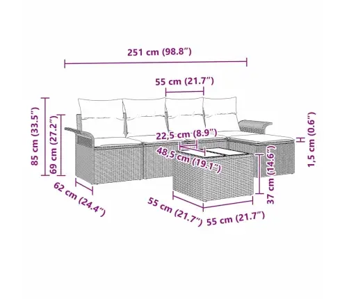 Lauko Sofa Su Pagalve 6 Pcs Pilka Poliratanas