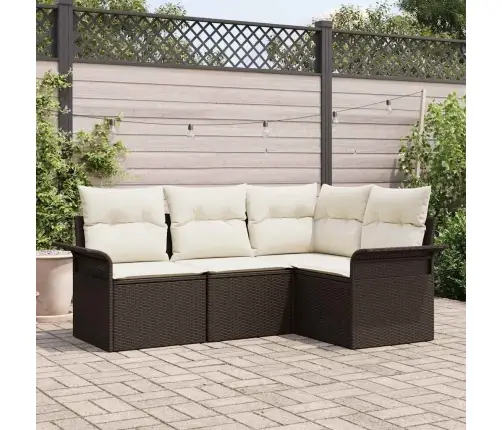Sodo Sofų Rinkinys Su Pagalve 4 Pcs Ruda Poli Ratanas