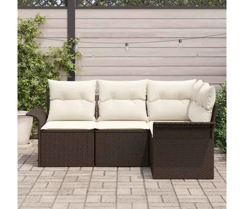 Sodo Sofų Rinkinys Su Pagalve 4 Pcs Ruda Poli Ratanas