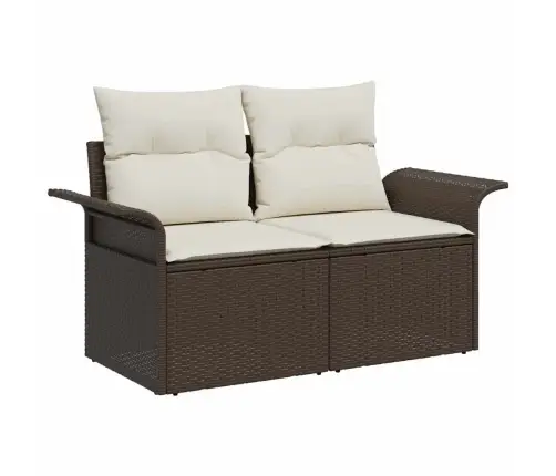 Sodo Sofų Rinkinys Su Pagalve 4 Pcs Ruda Poli Ratanas