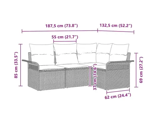 Sodo Sofų Rinkinys Su Pagalve 4 Pcs Ruda Poli Ratanas