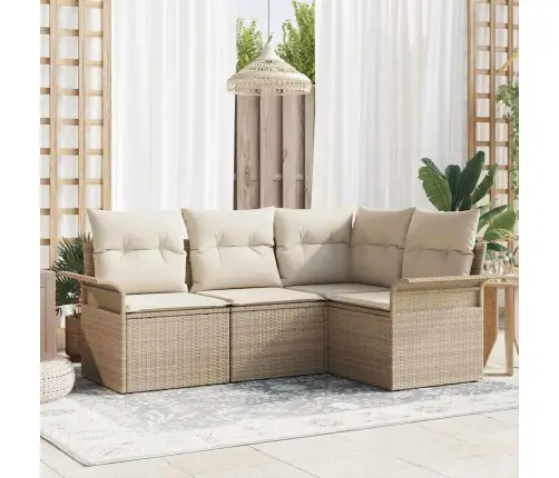 4 Gabalu Dārza Dīvānu Komplekts Ar Spilveniem Bēšs Poliratonā Vidaxl