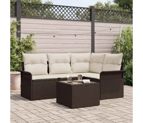 Sodo Sofų Rinkinys Su Pagalve 5 Pcs Ruda Poliratanas