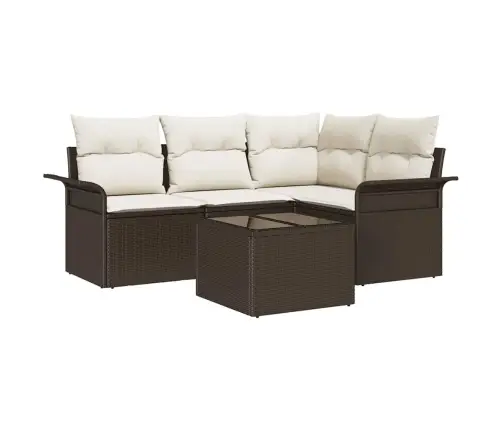 Sodo Sofų Rinkinys Su Pagalve 5 Pcs Ruda Poliratanas