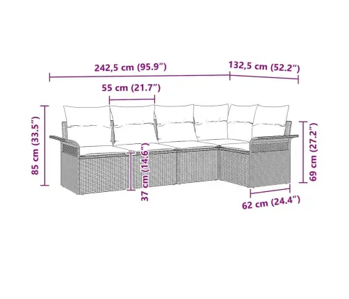 Aia Diivanikomplekt Padjaga 5 Pcs Must Polürotang