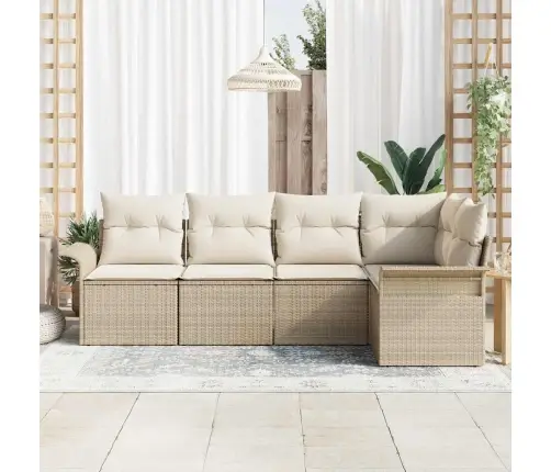 5 Daļu Dārza Dīvāna Komplekts Ar Bēšiem Spilveniem No Poliratanas Vidaxl