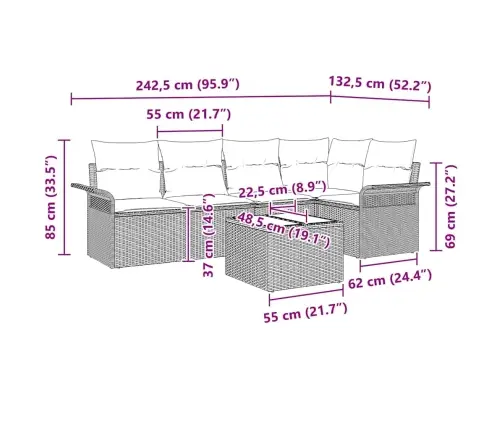 Dārza Dīvāna Komplekts 6 Pcs Pelēka 55 X 55 X 37 Cm Vidaxl