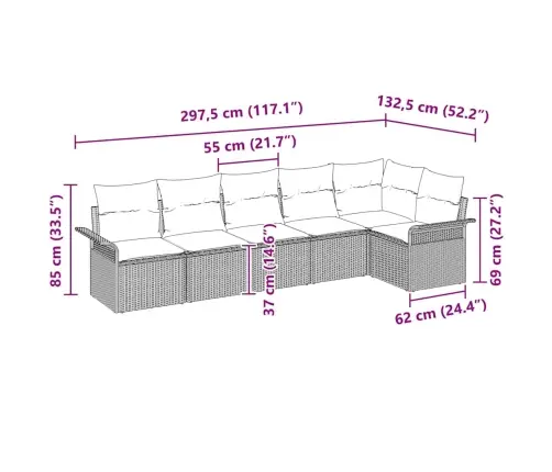 6 Daļu Dārza Dīvānu Komplekts Ar Spilveniem – Pelēks Poliratanā Vidaxl