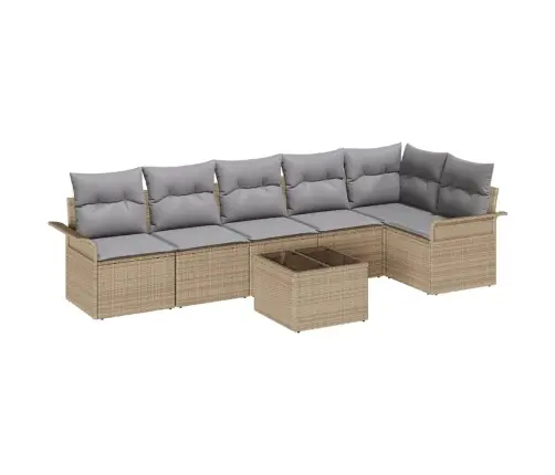 Sodo Sofų Rinkinys Su Pagalve 7 Pcs Smėlio Poliratanas