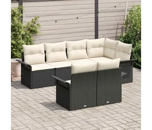 7 Daļu Dārza Dīvānu Komplekts Ar Spilveniem - Melna Polirotangpalma Vidaxl