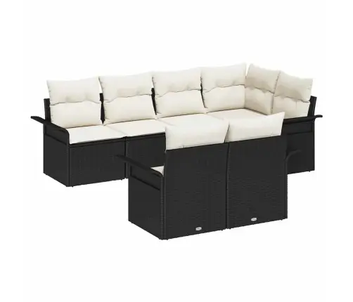 7 Daļu Dārza Dīvānu Komplekts Ar Spilveniem - Melna Polirotangpalma Vidaxl