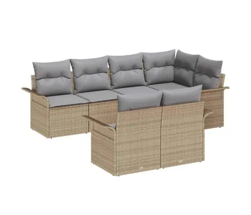 7 Gabalu Dārza Dīvānu Komplekts Ar Spilveniem Bēšā Poliratanā Vidaxl