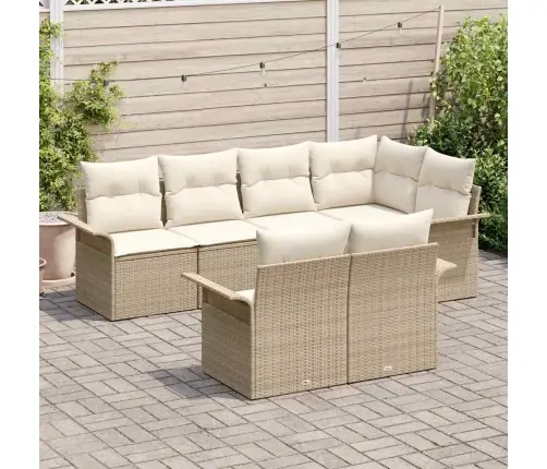 Sodo Sofų Rinkinys Su Pagalve 7 Pcs Smėlio Poliratanas