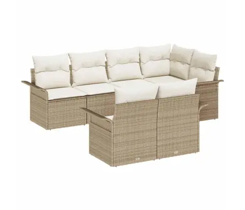 Sodo Sofų Rinkinys Su Pagalve 7 Pcs Smėlio Poliratanas