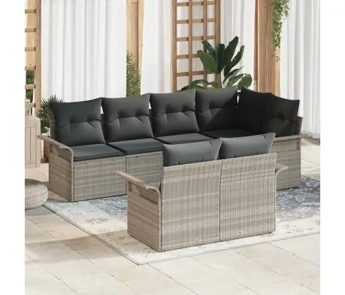 7 Daļu Dārza Dīvāna Komplekts Ar Spilveniem - Gaiši Pelēks Poliratanis Vidaxl 7 Daļu Dārza Dīvāna Komplekts Ar Spilveniem - Gaiši Pelēks Poliratanis Vidaxl