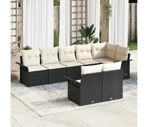 8 Daļu Dārza Dīvānu Komplekts Ar Spilventiņiem Melns Poli Rotangpalma Vidaxl