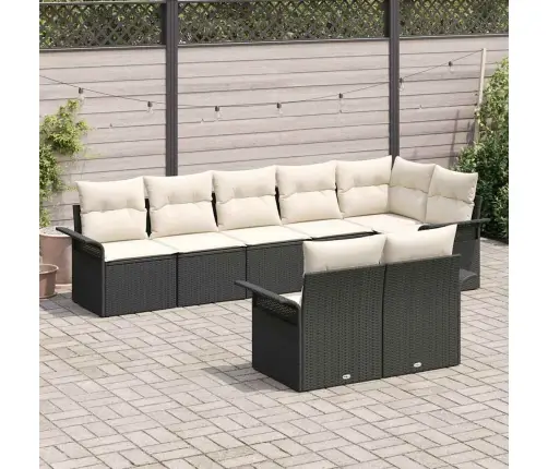 8 Daļu Dārza Dīvānu Komplekts Ar Spilventiņiem Melns Poli Rotangpalma Vidaxl