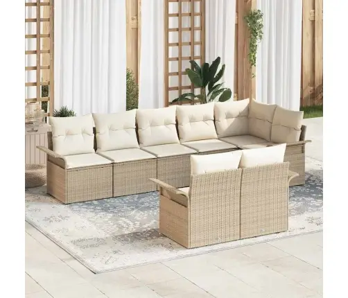 8 Daļu Dārza Dīvānu Komplekts Ar Spilveniem Bēšs Poli Rotangpalmas Vidaxl