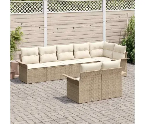 8 Daļu Dārza Dīvānu Komplekts Ar Spilveniem Bēšs Poli Rotangpalmas Vidaxl