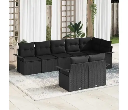 8 Daļīgais Dārza Dīvānu Komplekts Ar Spilveniem Melns Poli Ratan Vidaxl
