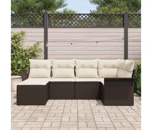 6 Daļu Dārza Dīvānu Komplekts Ar Spilveniem Brūns Poli Rotangpalma Vidaxl