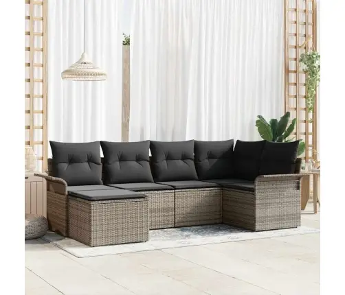 6 Daļu Dārza Dīvānu Komplekts Ar Spilveniem Pelēkā Polietilēna Rotangpalma Vidaxl