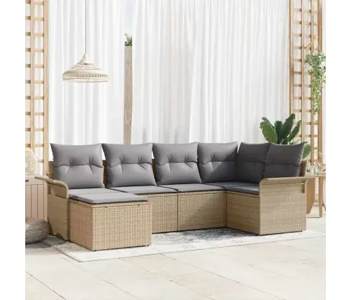 6 Daļu Dārza Dīvānu Komplekts Ar Spilveniem Bēšs Poli Rotangpalma Vidaxl