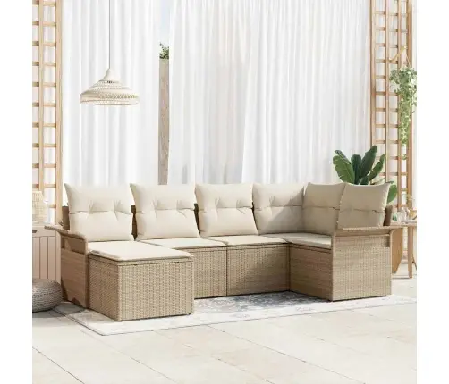 6 Daļu Dārza Dīvānu Komplekts Ar Spilveniem Bēšs Poli Rotangpalma Vidaxl