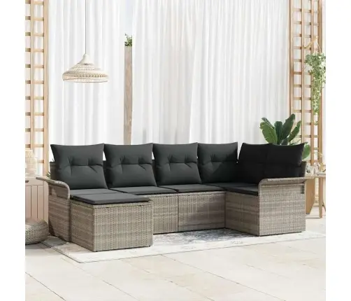 Sodo Sofų Rinkinys Su Pagalve 6 Pcs Šviesiai Pilka Poliratanas