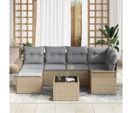 7 Gabalu Dārza Dīvānu Komplekts Ar Spilveniem Melna Poli Rotangpalma Vidaxl